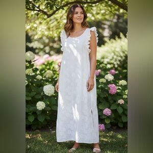 JAG Floral Ruffle-Sleeve Maxi Dress in White, Size Small